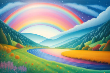 Rainbow unicorn pastel background with glitter stars. Pink fantasy sky. Holographic space with bokeh. Fairy iridescent gradient backdrop. Vector	