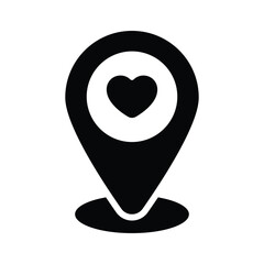 Heart symbol inside location pin showing concept icon of romantic place