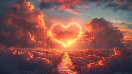 Fire flame heart love shaped in the sunset sky. Love design concept for Valentine's day, wedding and birthday