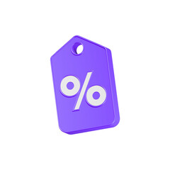 Percent tag 3d icon blue color