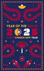 Happy Chinese new year 2025 Snake Zodiac sign, modern flat art design