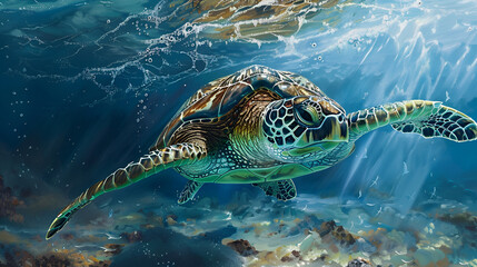 Fototapeta premium Sea Turtle in the Ocean Aspect 16:9 Turtle 