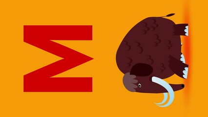 M letter big color vertical like mammoth cartoon animation. Animal loop. Educational serie with bold style character for children. Good for education movies, presentation, learning alphabet, etc... - Powered by Adobe