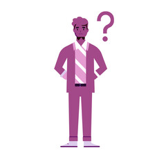 A set of vector images of a young man who is wondering. Flat illustrations depicting a person who doubts his choice. isolated with white background.