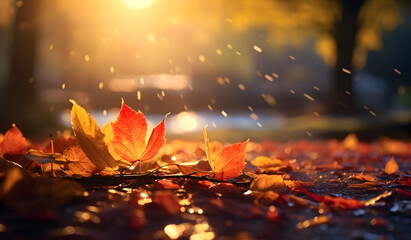 Autumn leaves with bright colors, Thanksgiving theme.