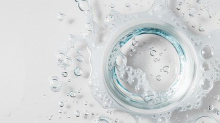 Isolated white background shows hyaluronic acid skincare moisturizer product with clear cosmetic gel serum oil texture and bubbles in close up view