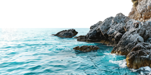 Rocky shoreline with a calm sea, cut out