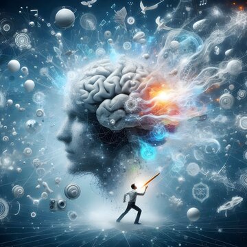 Concept art of a human brain exploding with knowledge and creativity. generative ai