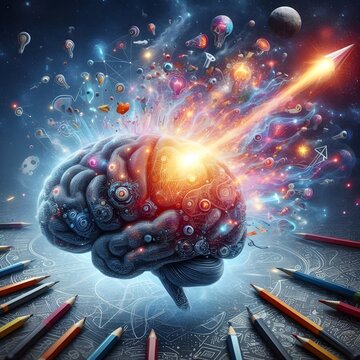 Concept art of a human brain exploding with knowledge and creativity. generative ai