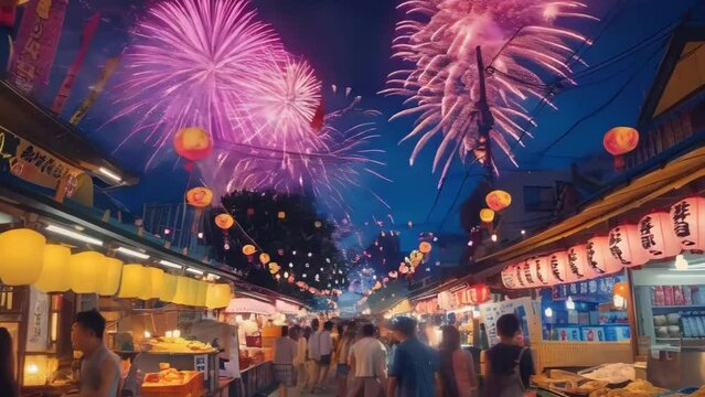 花火大会と屋台の動画