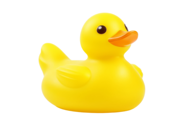 Create a 3D model of a yellow rubber duck. The duck should be in a simple,dehuorumestyle. The duck should be facing the camera and have a slight smile on its face. 