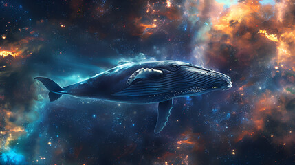 Fototapeta premium Artistic Style Whale Swimming in the Space Digital Art Whale Swimming in the Galaxy Aspect 16:9