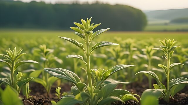 Amidst the beauty of the countryside, a young Withania plant can be seen growing in a field, exemplifying their dicotyledonous traits