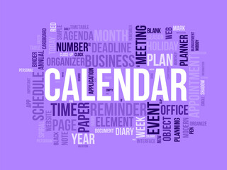 Calendar word cloud template. Diary planning concept vector tagcloud background.