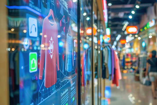 A smart retail display showcasing IoT-powered inventory management and customer engagement solutions.