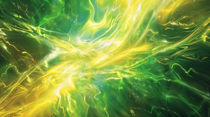Obraz premium Vibrant green and yellow energy fibers radiating light