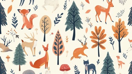 Woodland Trees and animals, background