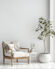 Relaxing minimalist serene interiors with minimal furniture, natural window lighting and zen inspired.