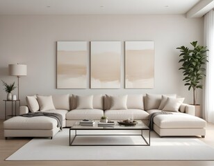 Frame mockup, ISO A paper size. Living room poster mockup. Modern interior design. Living room Interior mockup with house background. 3D render