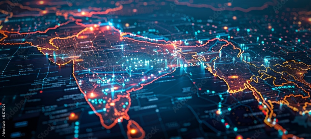 Poster Digital India network map. Information wireless technology. Generative AI technology.	
