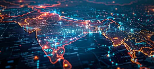Obraz premium Digital India network map. Information wireless technology. Generative AI technology. 