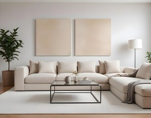 Frame mockup, ISO A paper size. Living room poster mockup. Modern interior design. Living room Interior mockup with house background. 3D render