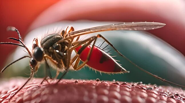 Closeup of a Female Mosquito Engaged in Bloodsucking