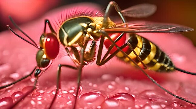 Extreme Closeup of a Female Mosquito Engaged in Bloodsucking - Macro Shot of Disease-Carrying Insect's Bite on Human Skin