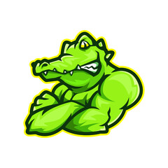 muscled crocodile cartoon mascot logo