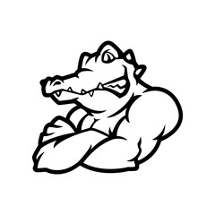 muscled crocodile cartoon outline logo