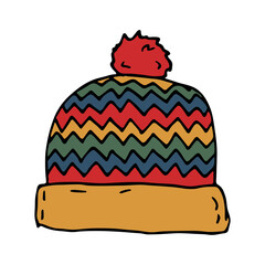 Winter cap doodle Hand drawn winter accessories Single design element for card, print, design, decor
