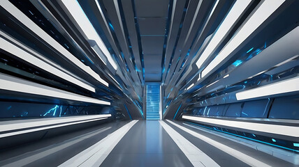 Obraz premium Universal abstract futuristic gray-blue backdrop with integrated lighting, perfect for showcasing products