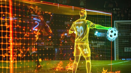 holographic display showing real-time player heat maps during a football match