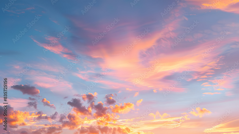 Wall mural amazing sunset with pink clouds and blue sky - Wall murals