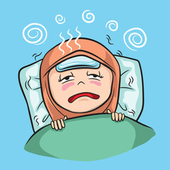 Illness Islamic women cartoon vector