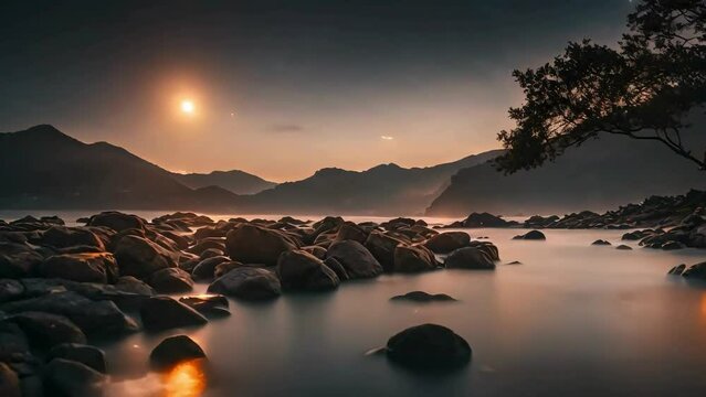 beautiful night ambient, night ambient, revier view, night ambient, calming ambeint, calming nature, relaxing nature, 4k videos, seamless looping