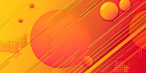 yellow and red gradient background with geometric shapes, circles and stripes in a flat design style. Vector illustration with minimalist geometric forms and high resolution,
