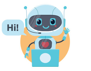 Cute robot, chat bot cartoon character