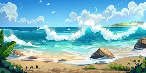 Obraz premium big sea waves illustration by generative ai