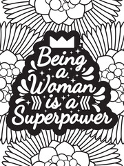 Motivational Quotes Flower Coloring Page Beautiful black and white illustration for adult coloring book