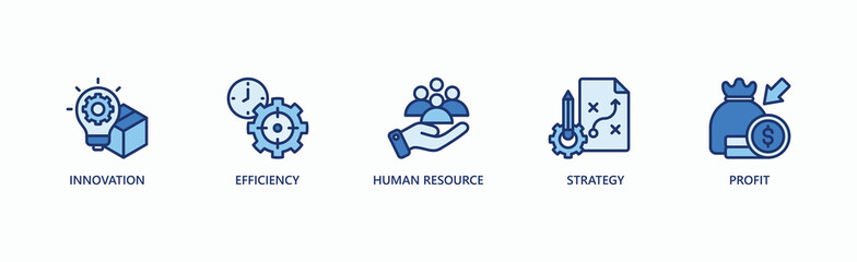 Synergy And Optimization Banner Web Icon Vector Illustration Concept With Icon Of Innovation, Efficiency, Human Resource, Strategy, And Profit