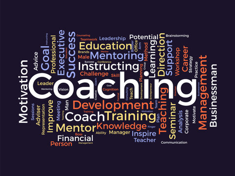 Coaching word cloud template. Support concept vector tagcloud background.