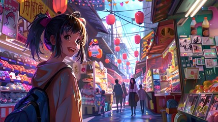 Obraz premium Teenage girl smiling in front of a colorful graffiti wall in the city