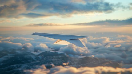 Fototapeta premium Slender paper airplane defies gravity, embodying the power of imagination and creative potential 