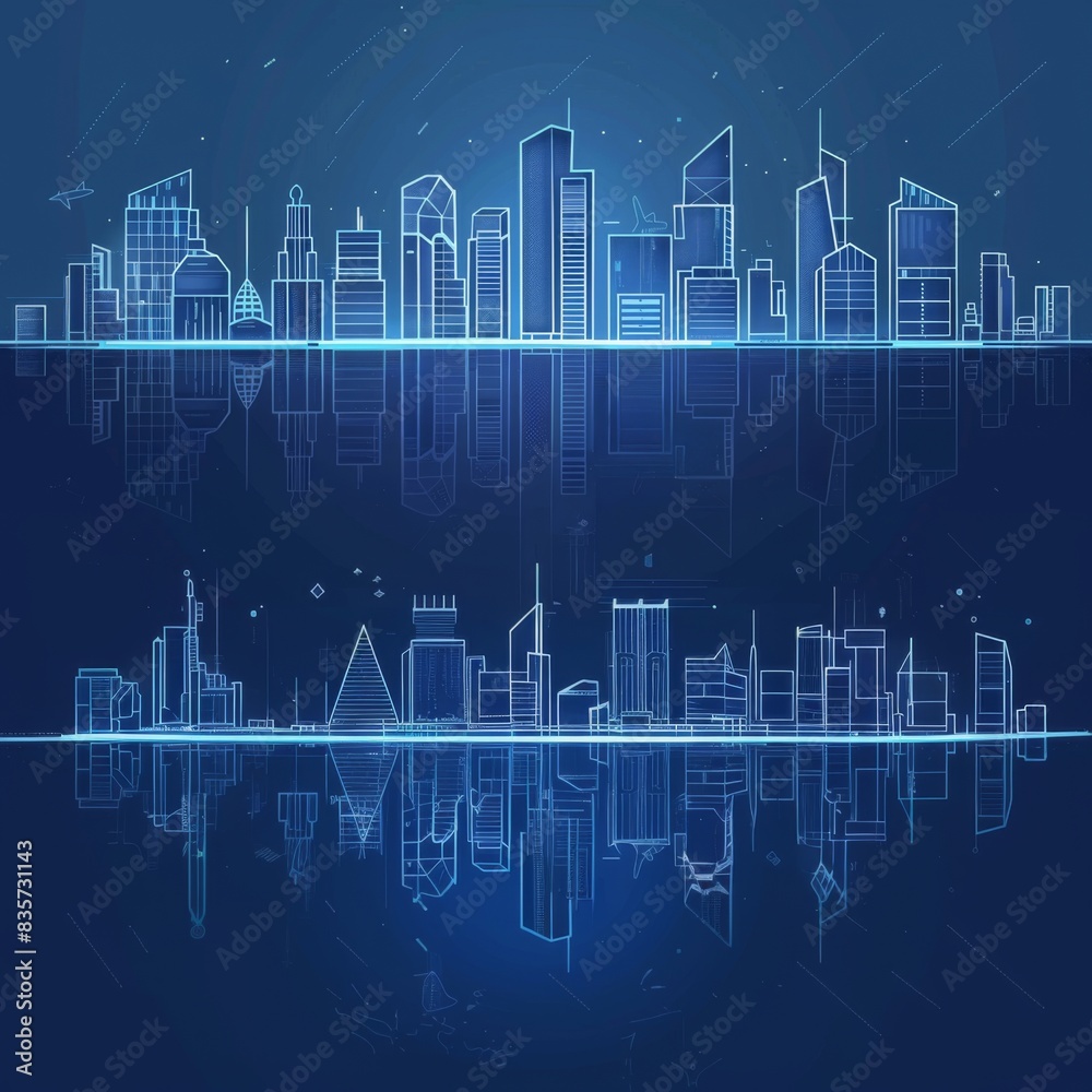 Wall mural brightly illustrated future city skyline with vector buildings, abstract graphic, banner design, bro