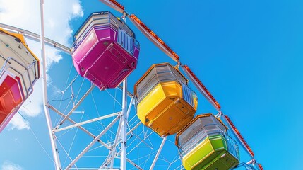 Colorful booths on a Ferris wheel in the sky Park attraction Ferris wheel