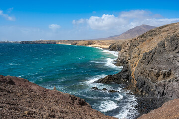 Coast and sea on the Papagayo beaches on the Canary Island of Lanzarote in the Atlantic Ocean