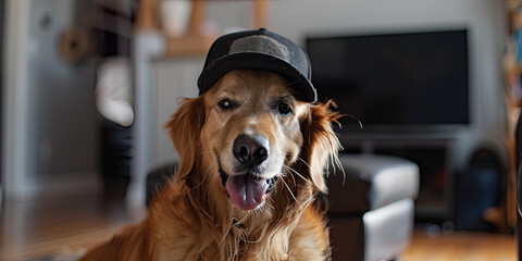a golden retriever wearing a cap, generative AI