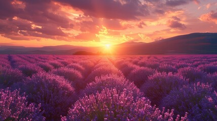 Sunrise over fields of lavender in the Provence