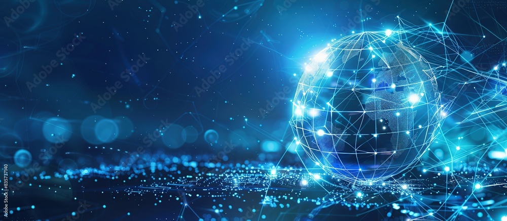 Poster abstract global infinity computer technology concept business background. earth model on blue backgr